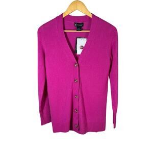C by Bloomingdale’s 2 Ply Cashmere Long Line Cardigan Size Small Cherry Blossom